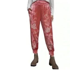 Anthropologie Luxury Velvet Embroidered Floral Pink Pants Size Small